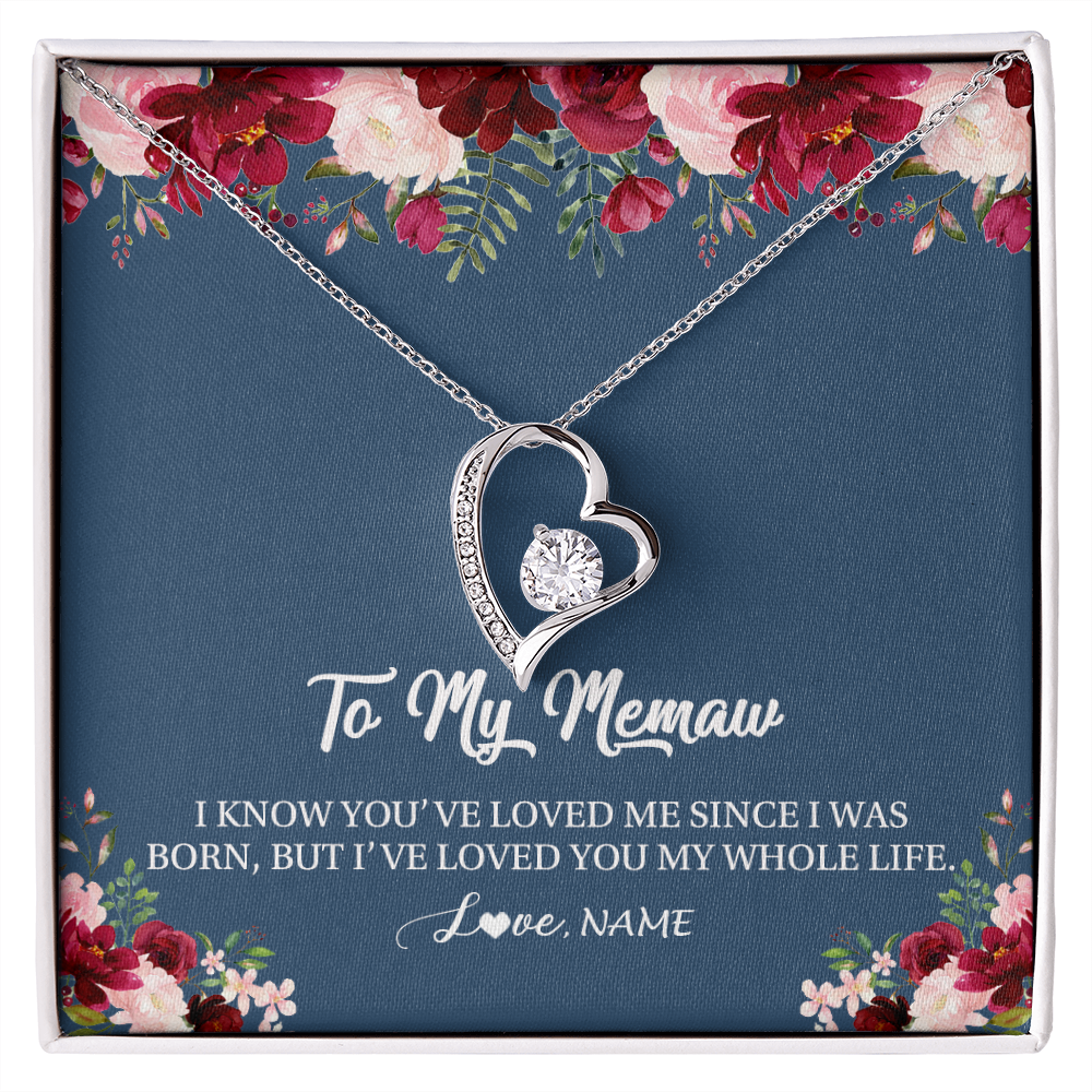 Forever Love Necklace | Personalized Memaw Necklace From Grandkids Granddaughter Grandson I've Loved You My Whole Life Floral Memaw Birthday Mothers Day Christmas Customized Message Card | teecentury