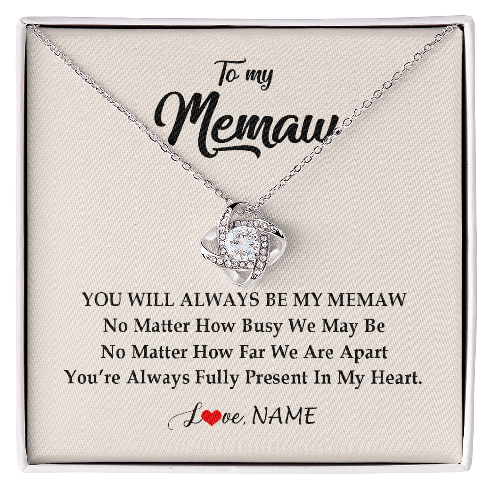 Love Knot Necklace | Personalized Memaw Necklace From Grandkids Granddaughter Grandson You're Always In My Heart Memaw Birthday Mothers Day Jewelry Customized Gift Box Message Card | teecentury