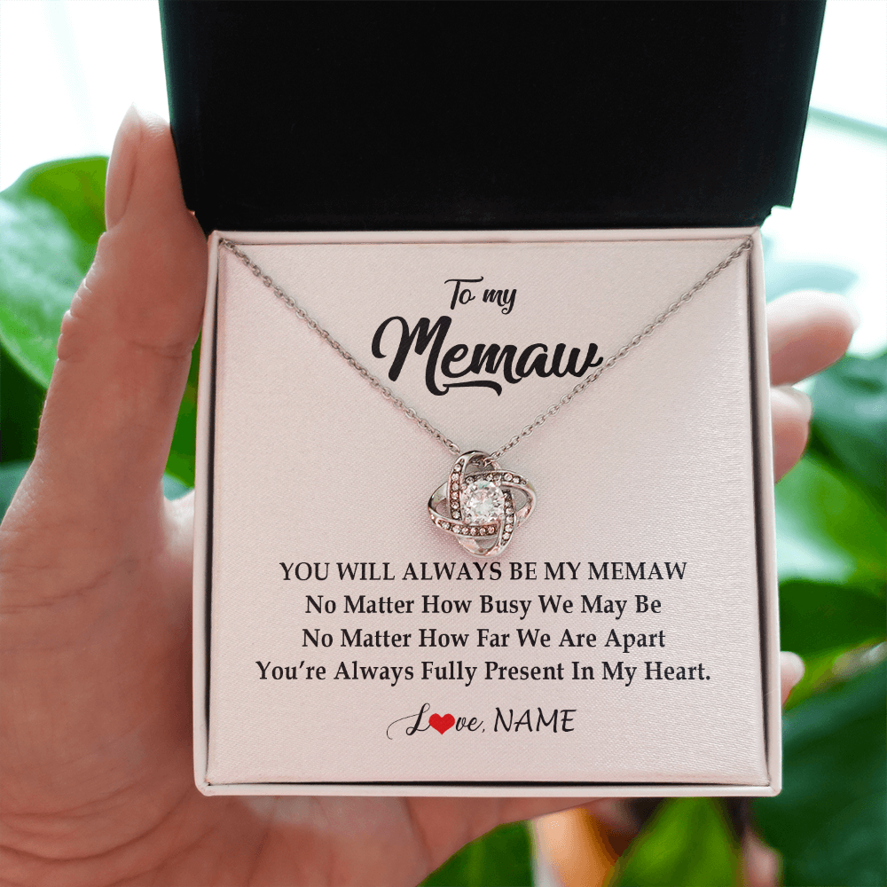 Love Knot Necklace | Personalized Memaw Necklace From Grandkids Granddaughter Grandson You're Always In My Heart Memaw Birthday Mothers Day Jewelry Customized Gift Box Message Card | teecentury