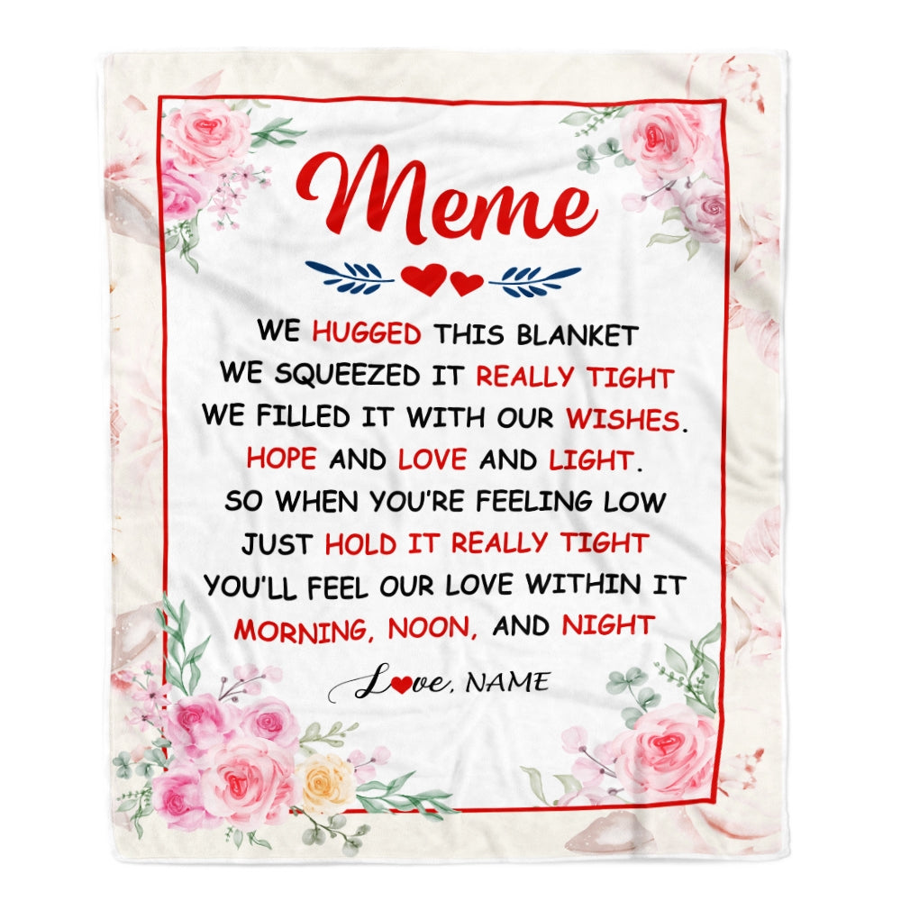 Personalized Meme Blanket From Grandkids Granddaughter Grandson We Hugged This Blanket Floral Meme Birthday Mothers Day Christmas Customized Fleece Blanket | teecentury