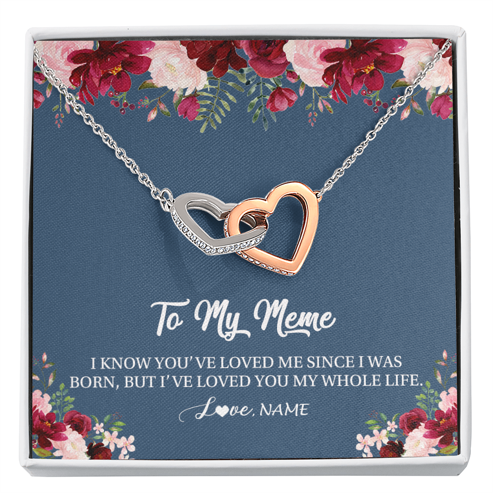 Interlocking Hearts Necklace | Personalized Meme Necklace From Grandkids Granddaughter Grandson I've Loved You My Whole Life Floral Meme Birthday Mothers Day Christmas Customized Message Card | teecentury