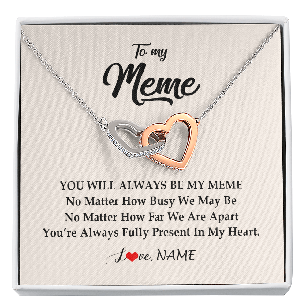 Interlocking Hearts Necklace | Personalized Meme Necklace From Grandkids Granddaughter Grandson You're Always In My Heart Meme Birthday Mothers Day Christmas Customized Gift Box Message Card | teecentury