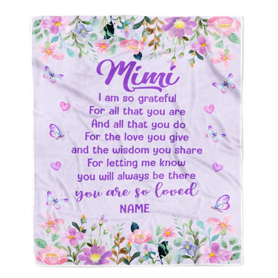 Personalized Mimi Blanket From Granddaughter Grandson Floral Butterfly Love You Give Mimi Mothers Day Birthday Christmas Customized Bed Fleece Throw Blanket | teecentury