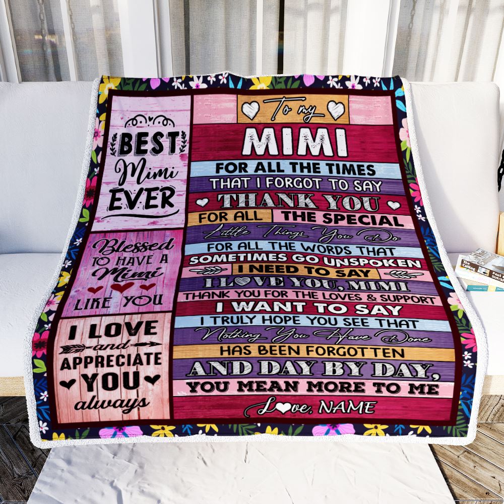 Personalized Mimi Blanket From Granddaughter Grandson Thank You For The Love Mimi Mothers Day Birthday Christmas Customized Bed Fleece Throw Blanket | teecentury