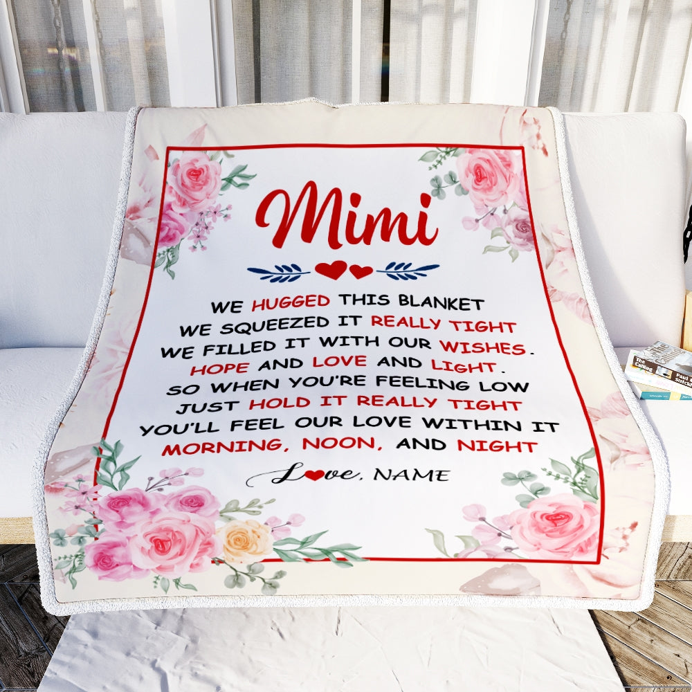 Personalized Mimi Blanket From Grandkids Granddaughter Grandson We Hugged This Blanket Floral Mimi Birthday Mothers Day Christmas Customized Fleece Blanket | teecentury