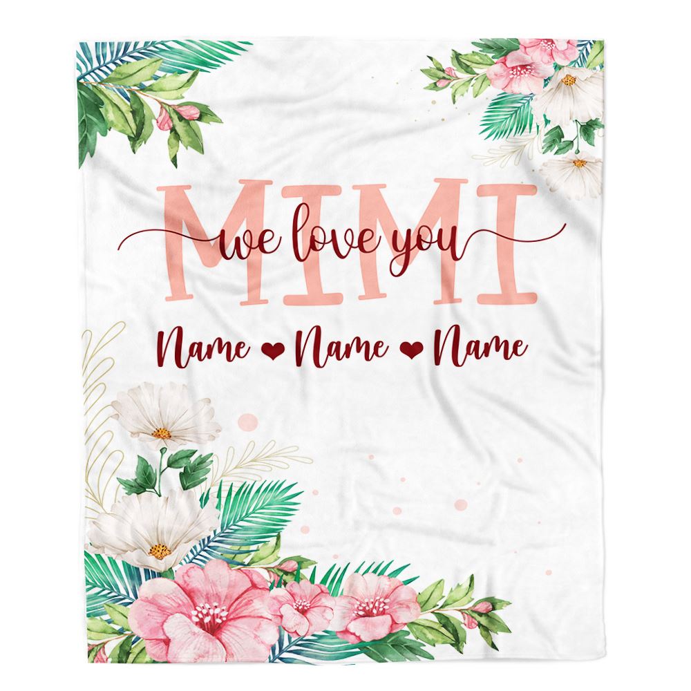 Personalized Mimi Blanket From Grandkids Granddaughter Grandson We Love You Floral Mimi Birthday Mothers Day Christmas Customized Fleece Throw Blanket | teecentury
