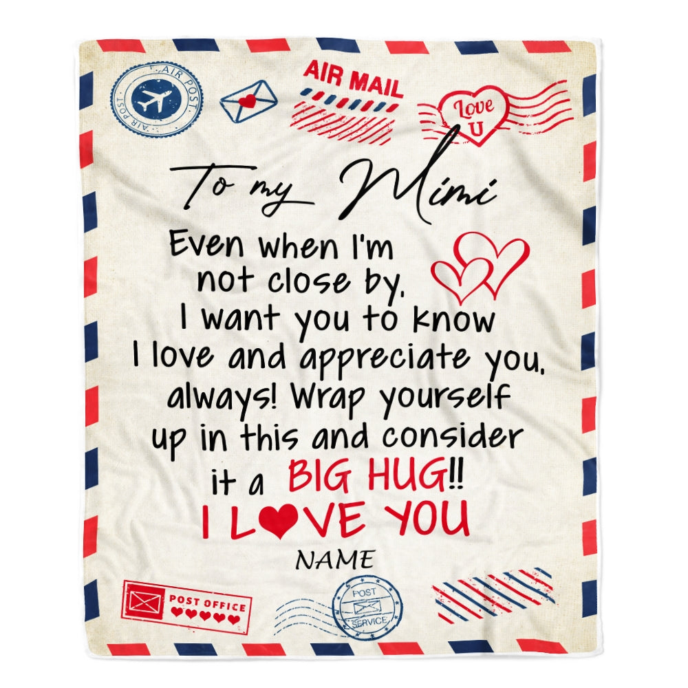Personalized Mimi Blanket From Grandkids I Love You Hugs Air Mail Letter Mimi Birthday Mothers Day Christmas Customized Fleece Blanket Blanket | Teecentury.com