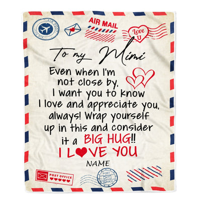 Personalized Mimi Blanket From Grandkids I Love You Hugs Air Mail Letter Mimi Birthday Mothers Day Christmas Customized Fleece Blanket Blanket | Teecentury.com