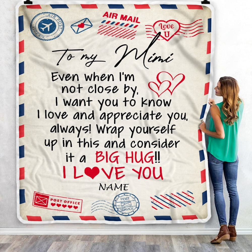 Personalized Mimi Blanket From Grandkids I Love You Hugs Air Mail Letter Mimi Birthday Mothers Day Christmas Customized Fleece Blanket Blanket | Teecentury.com