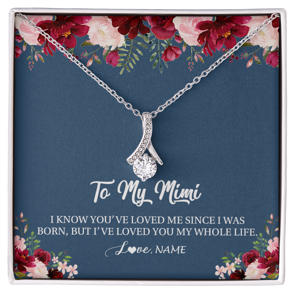 Alluring Beauty Necklace | Personalized Mimi Necklace From Grandkids Granddaughter Grandson I've Loved You My Whole Life Floral Mimi Birthday Mothers Day Christmas Customized Message Card | teecentury