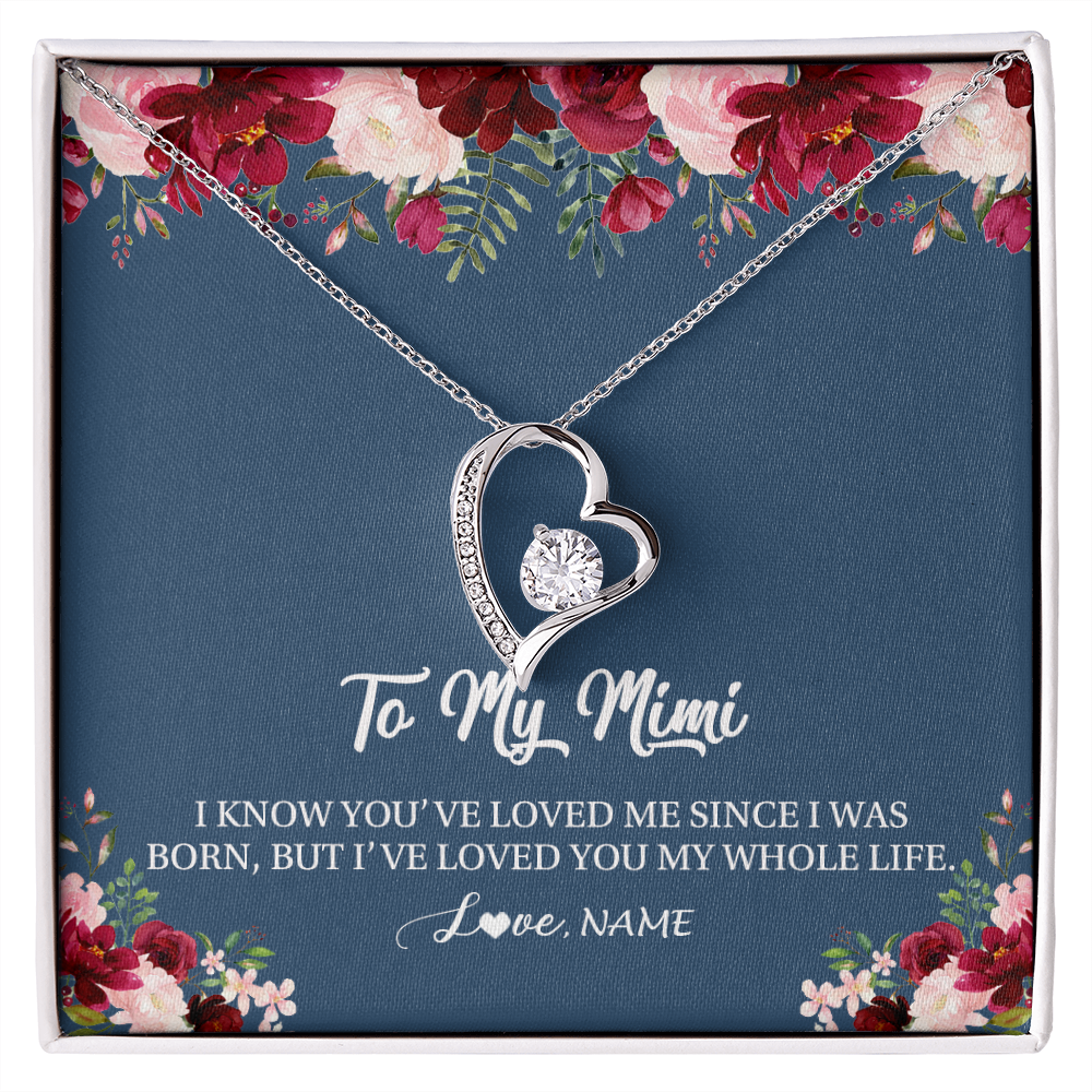 Forever Love Necklace | Personalized Mimi Necklace From Grandkids Granddaughter Grandson I've Loved You My Whole Life Floral Mimi Birthday Mothers Day Christmas Customized Message Card | teecentury