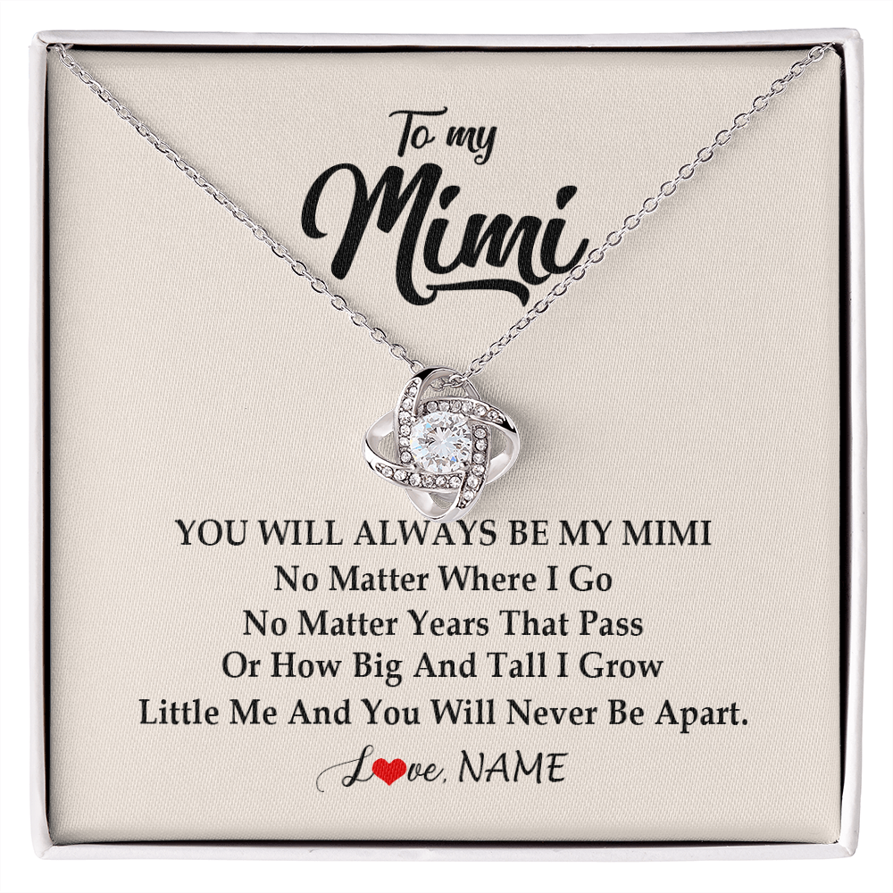 Love Knot Necklace | Personalized Mimi Necklace From Grandkids Granddaughter Grandson You Will Always Be My Mimi Birthday Mothers Day Christmas Customized Gift Box Message Card | teecentury