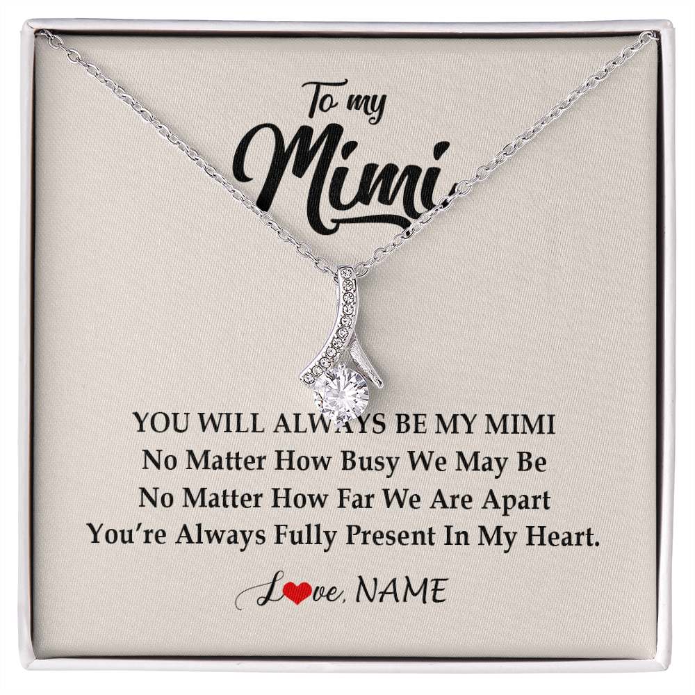 Alluring Beauty Necklace | Personalized Mimi Necklace From Grandkids Granddaughter Grandson You're Always In My Heart Mimi Birthday Mothers Day Christmas Customized Gift Box Message Card | teecentury