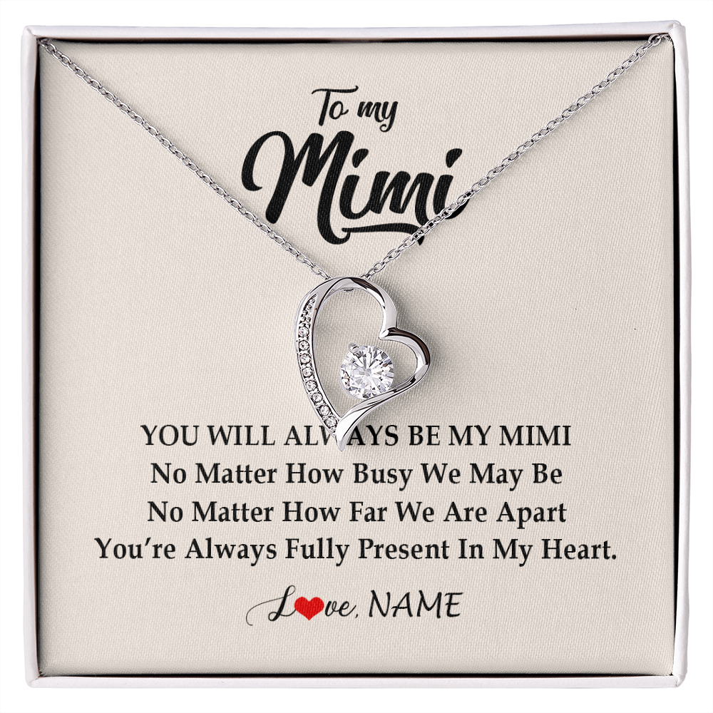Forever Love Necklace | Personalized Mimi Necklace From Grandkids Granddaughter Grandson You're Always In My Heart Mimi Birthday Mothers Day Christmas Customized Gift Box Message Card | teecentury