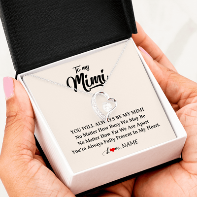 Forever Love Necklace | Personalized Mimi Necklace From Grandkids Granddaughter Grandson You're Always In My Heart Mimi Birthday Mothers Day Christmas Customized Gift Box Message Card | teecentury