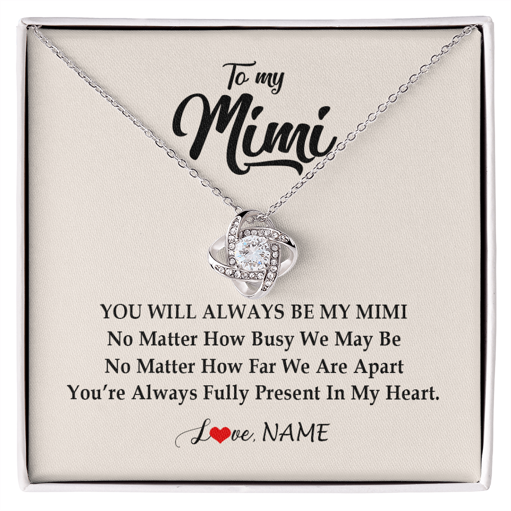 Love Knot Necklace | Personalized Mimi Necklace From Grandkids Granddaughter Grandson You're Always In My Heart Mimi Birthday Mothers Day Christmas Customized Gift Box Message Card | teecentury