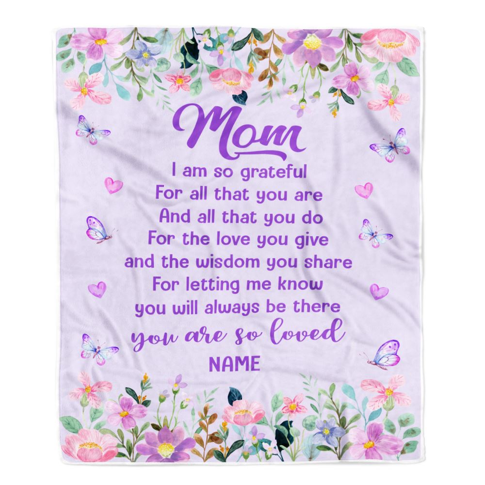 Personalized Mom Blanket From Daughter Son Floral Butterfly Love You Give Mom Mothers Day Birthday Christmas Customized Bed Fleece Throw Blanket | teecentury
