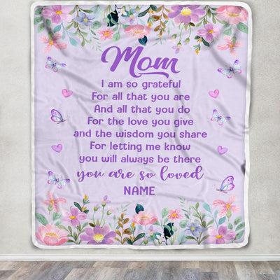 Personalized Mom Blanket From Daughter Son Floral Butterfly Love You Give Mom Mothers Day Birthday Christmas Customized Bed Fleece Throw Blanket | teecentury