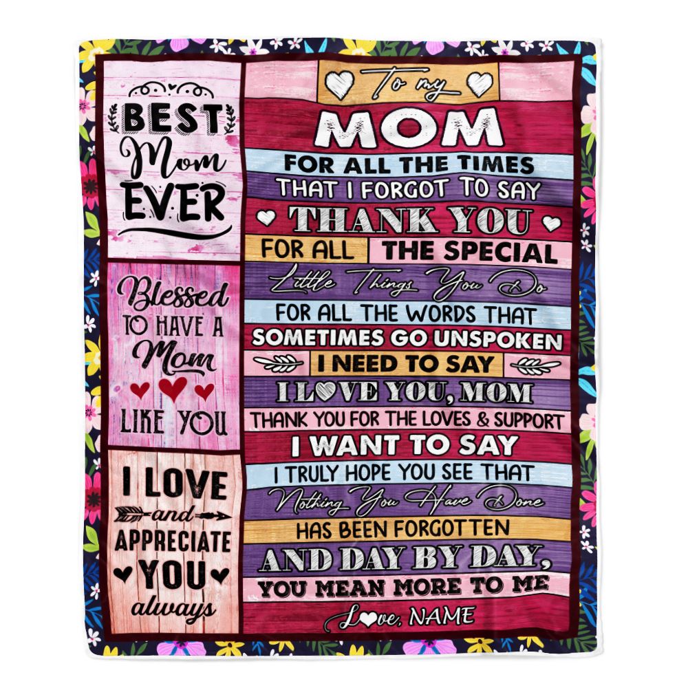 Personalized Mom Blanket From Daughter Son Thank You For The Love Mom Mothers Day Birthday Christmas Customized Bed Fleece Throw Blanket | teecentury