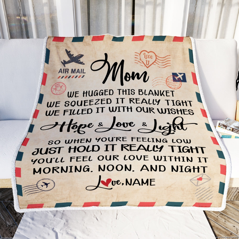 Personalized Mom Blanket From Daughter Son We Hugged This Blanket Mail Letter Mom Birthday Mothers Day Christmas Gift Customized Fleece Blanket Blanket | Teecentury.com