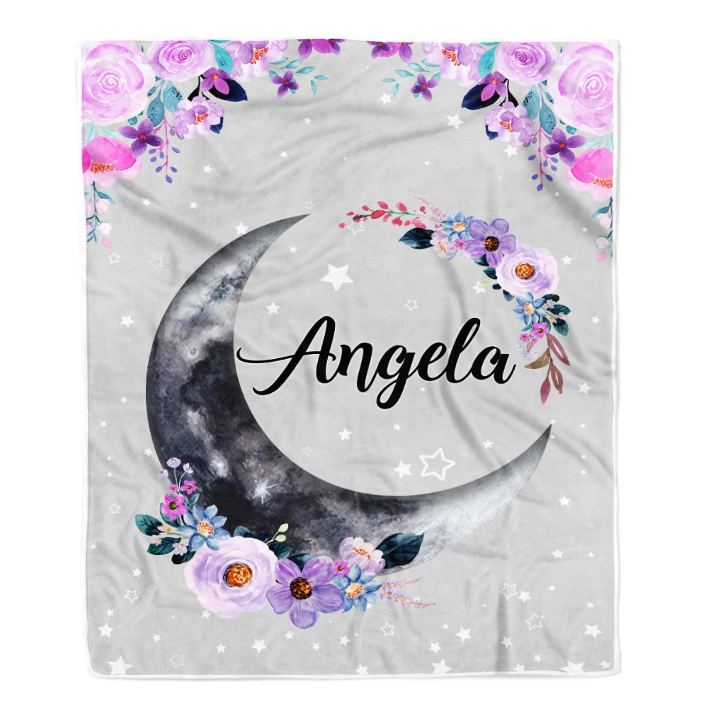 Personalized Moon and Stars Baby Luna Blanket Newborn Coming Home Nursery Baby Kids Daughter Granddaughter Niece Birthday Customized Christmas Fleece Blanket Blanket | Teecentury.com