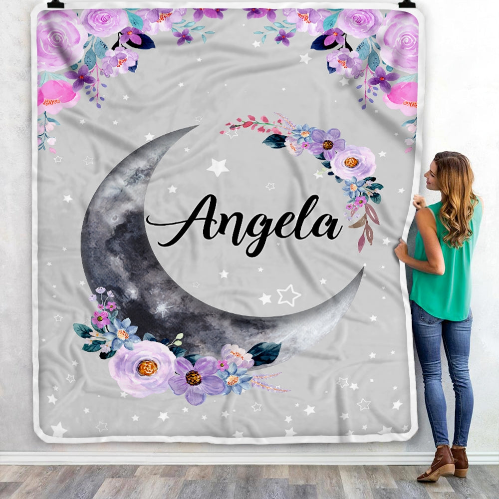 Personalized Moon and Stars Baby Luna Blanket Newborn Coming Home Nursery Baby Kids Daughter Granddaughter Niece Birthday Customized Christmas Fleece Blanket Blanket | Teecentury.com