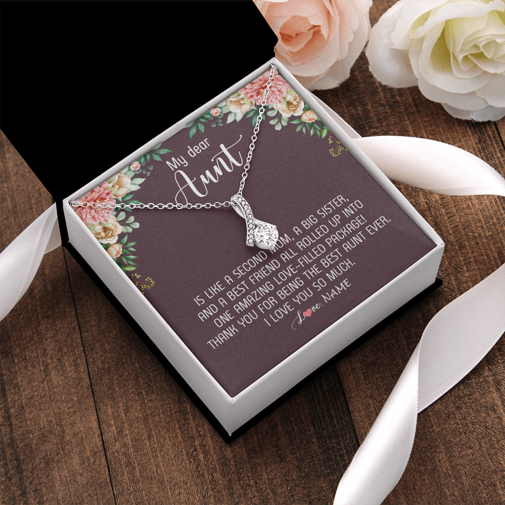 Alluring Beauty Necklace | Personalized My Dear Aunt Necklace From Niece Nephew Like A Second Mom Big Sister Aunt Jewelry Birthday Monthers Day Christmas Customized Gift Box Message Card | teecentury