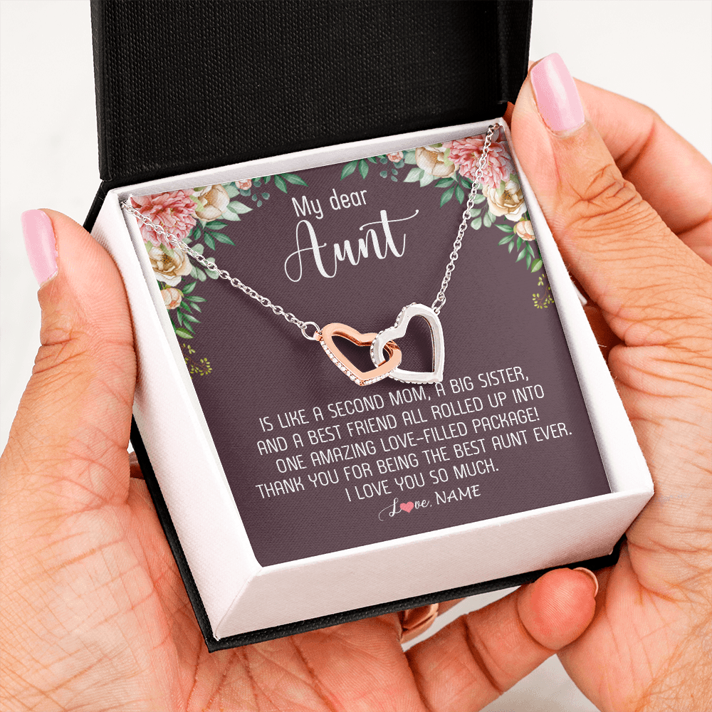 Interlocking Hearts Necklace | Personalized My Dear Aunt Necklace From Niece Nephew Like A Second Mom Big Sister Aunt Jewelry Birthday Monthers Day Christmas Customized Gift Box Message Card | teecentury