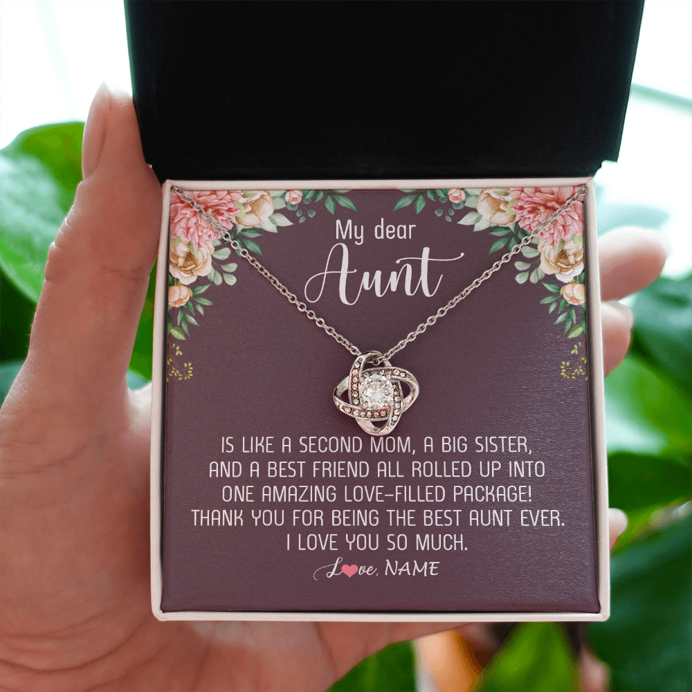 Love Knot Necklace | Personalized My Dear Aunt Necklace From Niece Nephew Like A Second Mom Big Sister Aunt Jewelry Birthday Monthers Day Christmas Customized Gift Box Message Card | teecentury