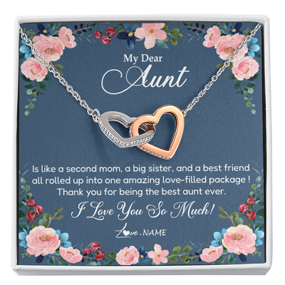 Interlocking Hearts Necklace | Personalized My Dear Aunt Necklace From Niece Thank You For Being The Best Aunt Ever Pendant Jewelry Birthday Mothers Day Christmas Customized Message Card | teecentury