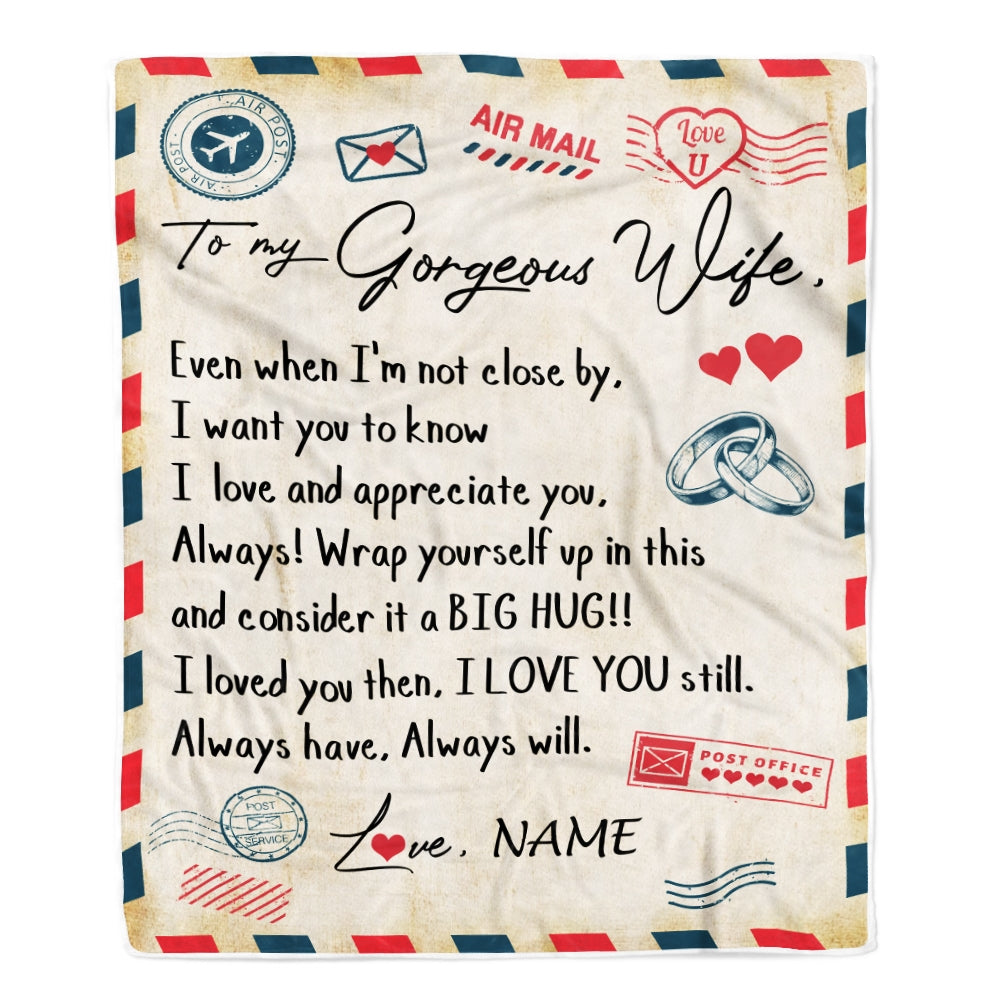Personalized My Gorgeous Wife Blanket from Husband Letter Air Mail Wedding Anniversary Birthday Christmas Customized Fleece Blanket Blanket | Teecentury.com
