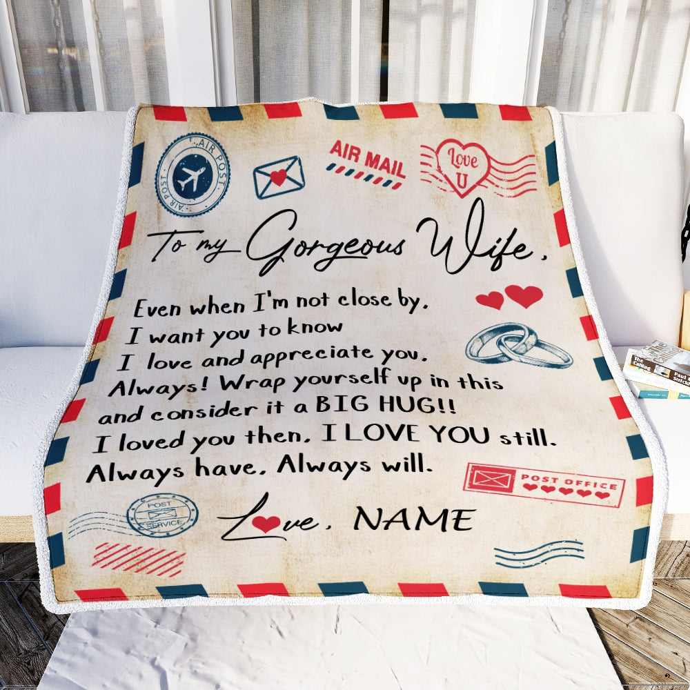 Personalized My Gorgeous Wife Blanket from Husband Letter Air Mail Wedding Anniversary Birthday Christmas Customized Fleece Blanket Blanket | Teecentury.com