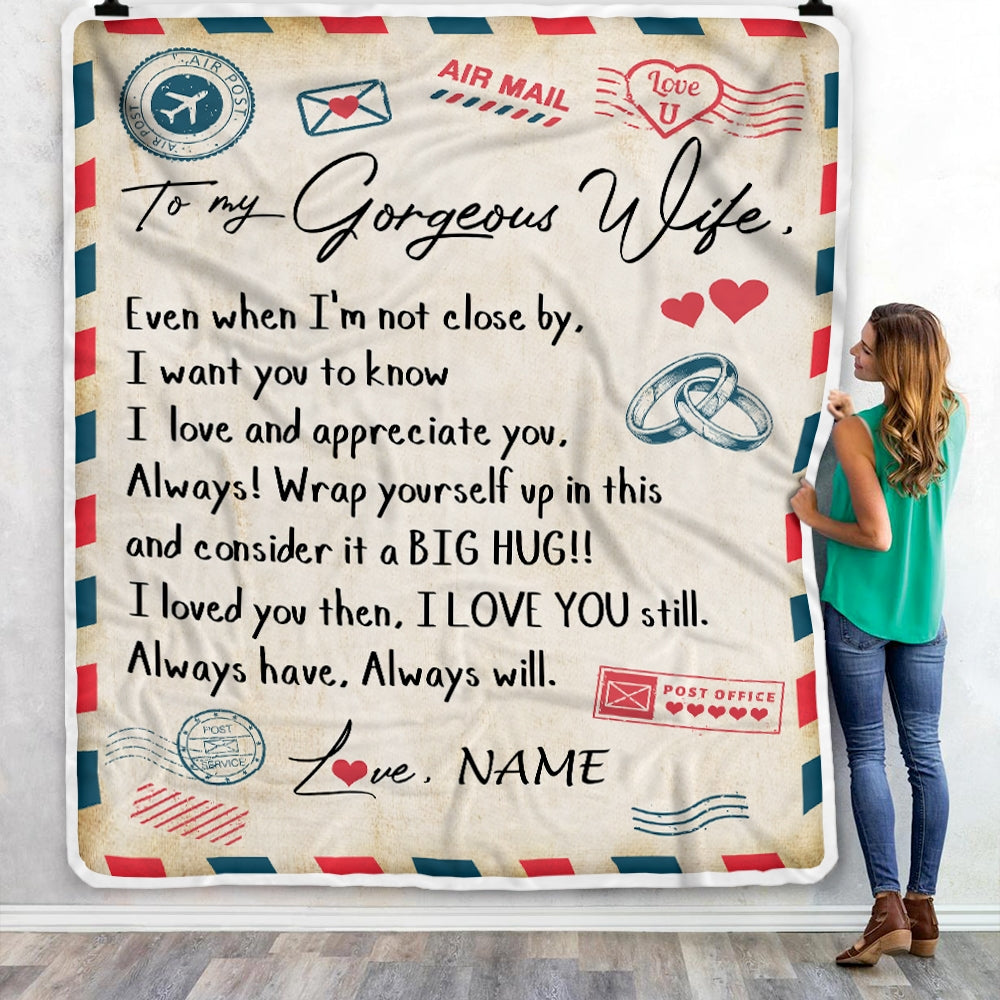 Personalized My Gorgeous Wife Blanket from Husband Letter Air Mail Wedding Anniversary Birthday Christmas Customized Fleece Blanket Blanket | Teecentury.com