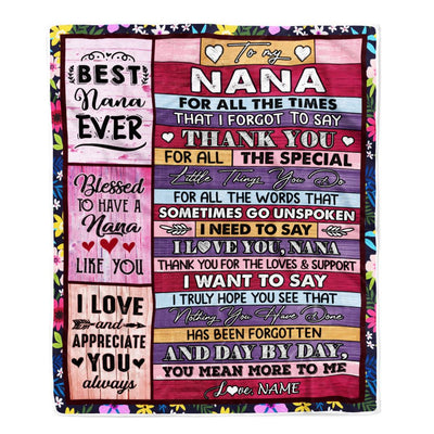 Personalized Nana Blanket From Granddaughter Grandson Thank You For The Love Nana Mothers Day Birthday Christmas Customized Bed Fleece Throw Blanket | teecentury