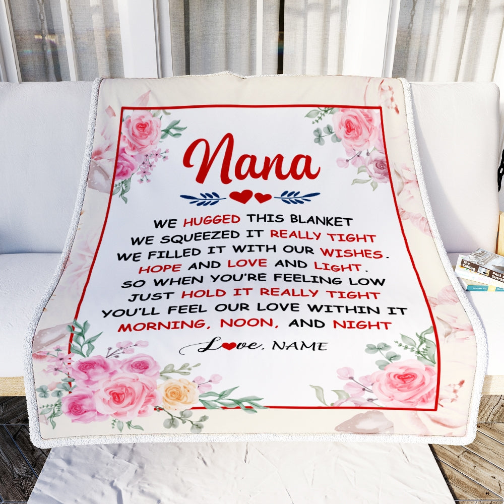 Personalized Nana Blanket From Grandkids Granddaughter Grandson We Hugged This Blanket Floral Nana Birthday Mothers Day Christmas Customized Fleece Blanket | teecentury