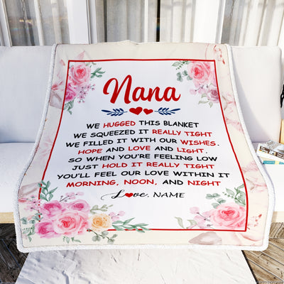 Personalized Nana Blanket From Grandkids Granddaughter Grandson We Hugged This Blanket Floral Nana Birthday Mothers Day Christmas Customized Fleece Blanket | teecentury