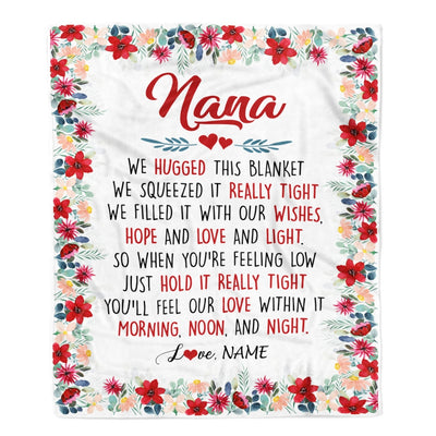 Personalized Nana Blanket From Grandkids Grandson Granddaughter We Hugged This Blanket Nana Birthday Mothers Day Christmas Customized Fleece Throw Blanket Blanket | Teecentury.com