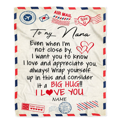 Personalized Nana Blanket From Grandkids I Love You Hugs Air Mail Letter Nana Birthday Mothers Day Christmas Customized Fleece Blanket Blanket | Teecentury.com