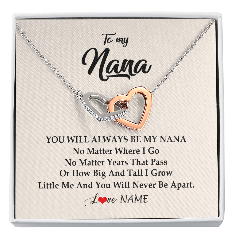 Interlocking Hearts Necklace | Personalized Nana Necklace From Grandkids Granddaughter Grandson You Will Always Be My Nana Birthday Mothers Day Christmas Customized Gift Box Message Card | teecentury