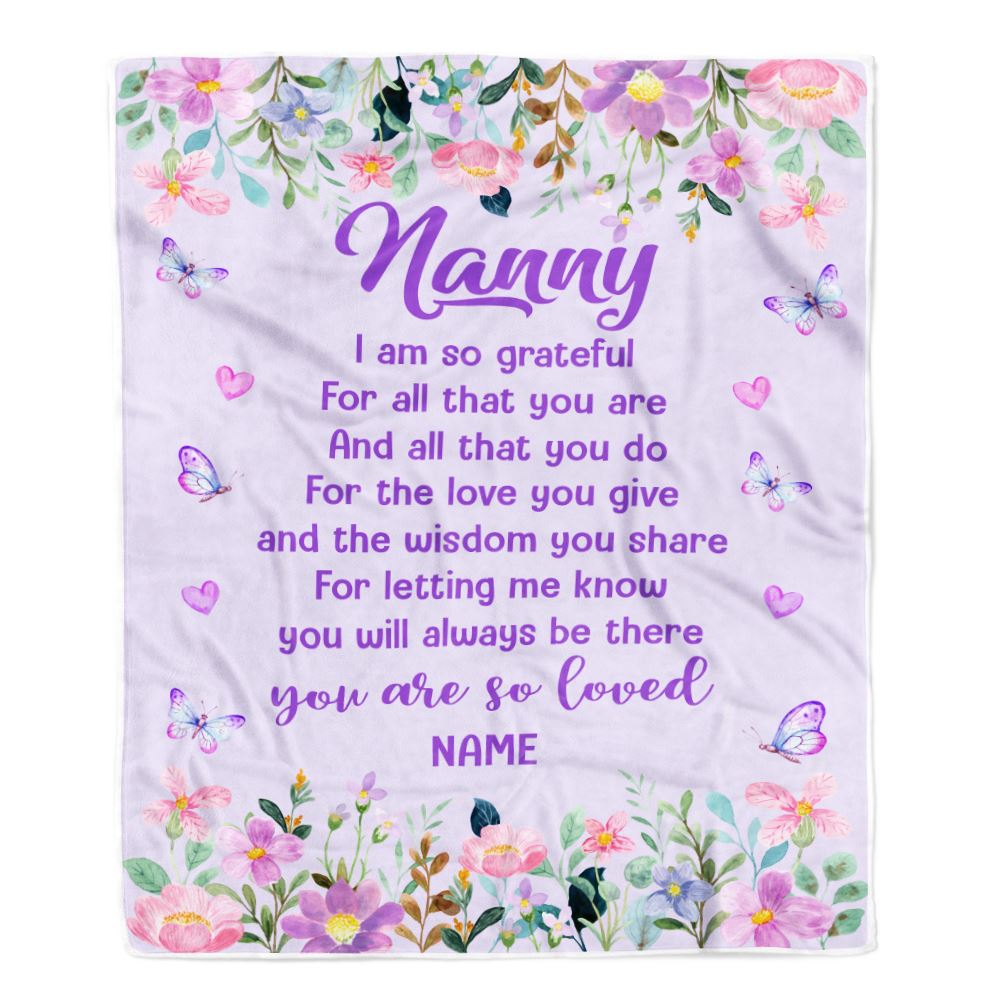 Personalized Nanny Blanket From Kids Floral Butterfly Love You Give Nanny Mothers Day Birthday Christmas Customized Bed Fleece Throw Blanket | teecentury