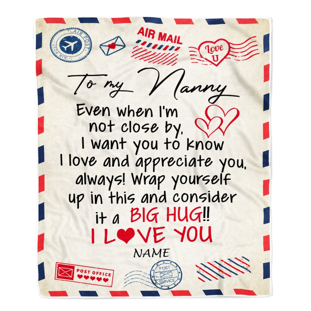 Personalized Nanny Blanket From Kids I Love You Hugs Air Mail Letter Nanny Birthday Mothers Day Christmas Customized Fleece Blanket Blanket | Teecentury.com
