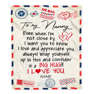 Personalized Nanny Blanket From Kids I Love You Hugs Air Mail Letter Nanny Birthday Mothers Day Christmas Customized Fleece Blanket Blanket | Teecentury.com