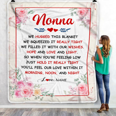 Personalized Nonna Blanket From Grandkids Granddaughter Grandson We Hugged This Blanket Floral Nonna Birthday Mothers Day Christmas Customized Fleece Blanket | teecentury