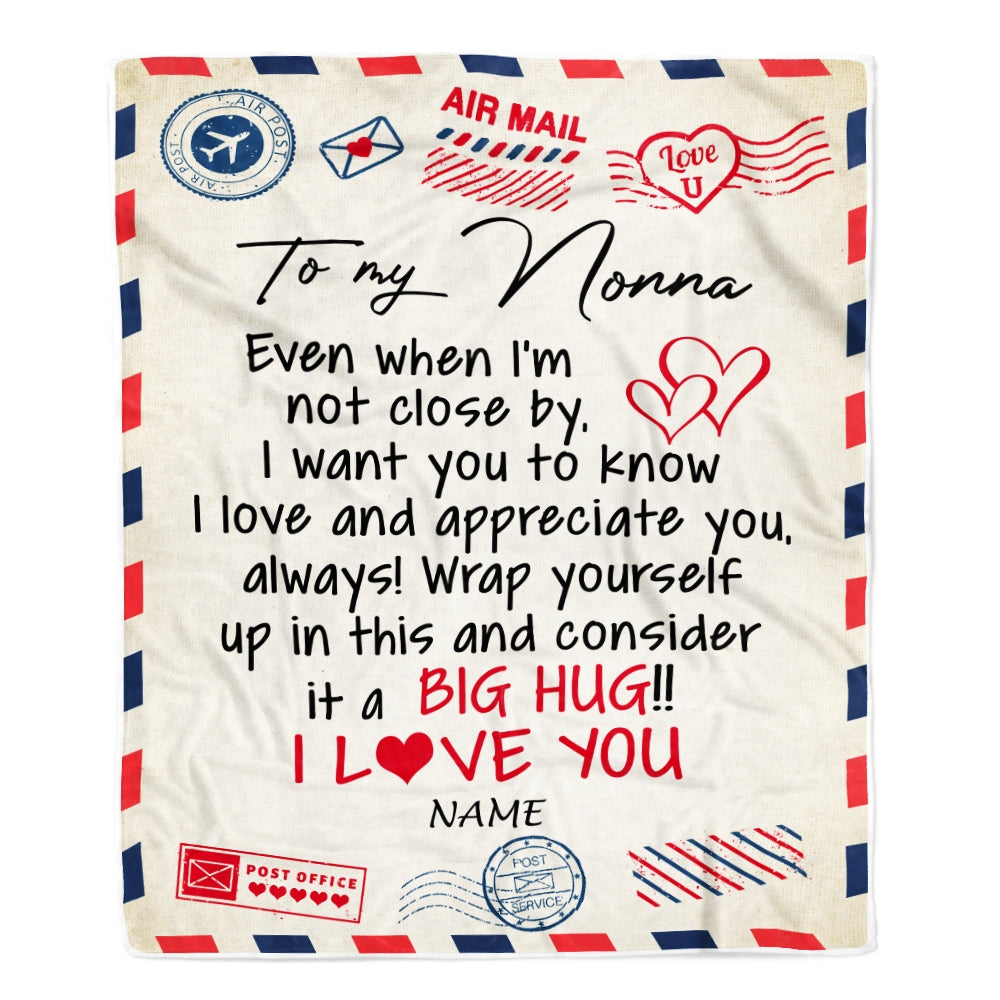Personalized Nonna Blanket From Grandkids I Love You Hugs Air Mail Letter Nonna Birthday Mothers Day Christmas Customized Fleece Blanket Blanket | Teecentury.com