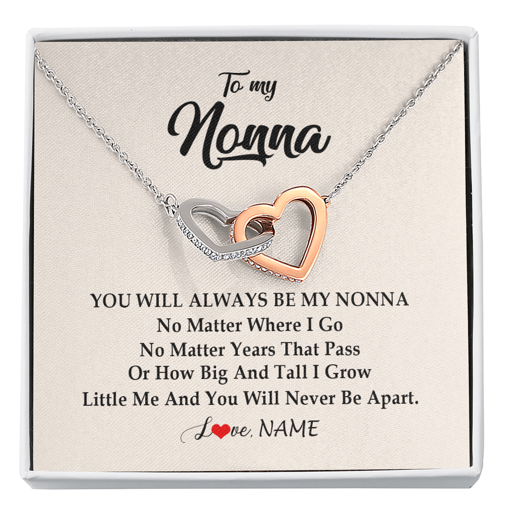 Interlocking Hearts Necklace | Personalized Nonna Necklace From Grandkids Granddaughter Grandson You Will Always Be My Nonna Birthday Mothers Day Christmas Customized Gift Box Message Card | teecentury