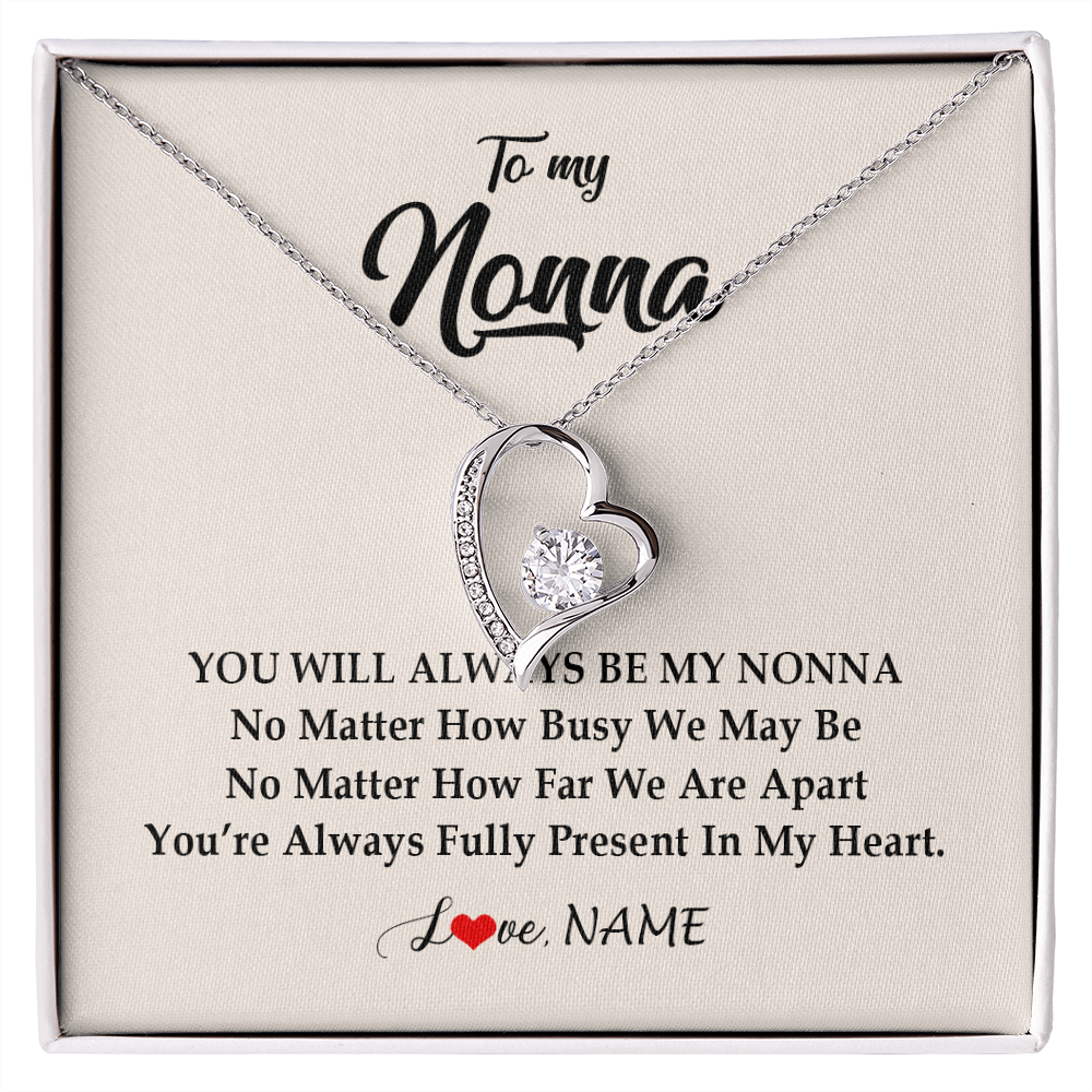 Forever Love Necklace | Personalized Nonna Necklace From Grandkids Granddaughter Grandson You're Always In My Heart Nonna Birthday Mothers Day Jewelry Customized Gift Box Message Card | teecentury