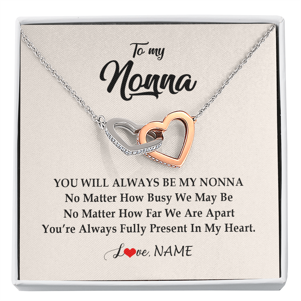 Interlocking Hearts Necklace | Personalized Nonna Necklace From Grandkids Granddaughter Grandson You're Always In My Heart Nonna Birthday Mothers Day Jewelry Customized Gift Box Message Card | teecentury