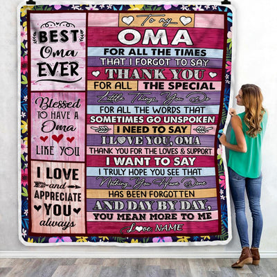 Personalized Oma Blanket From Granddaughter Grandson Thank You For The Love Oma Mothers Day Birthday Christmas Customized Bed Fleece Throw Blanket | teecentury