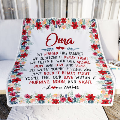 Personalized Oma Blanket From Grandkids Grandson Granddaughter We Hugged This Blanket Oma Birthday Mothers Day Christmas Customized Fleece Throw Blanket Blanket | Teecentury.com