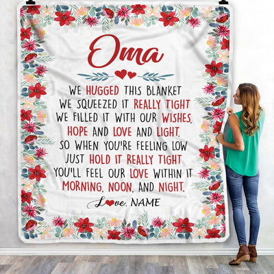 Personalized Oma Blanket From Grandkids Grandson Granddaughter We Hugged This Blanket Oma Birthday Mothers Day Christmas Customized Fleece Throw Blanket Blanket | Teecentury.com